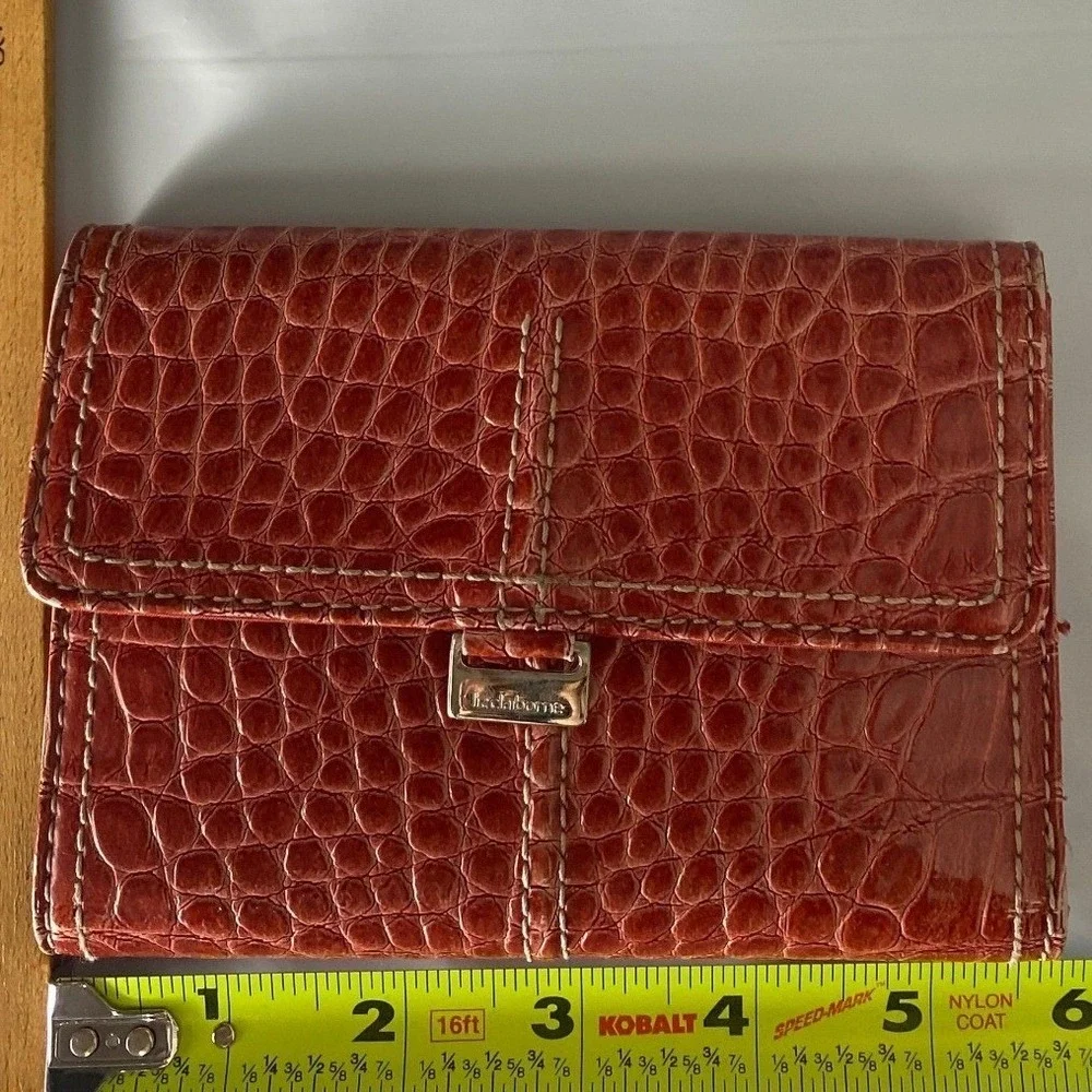 Liz Claiborne Burnt Orange Croc Embossed Faux Leather Trifold Wallet